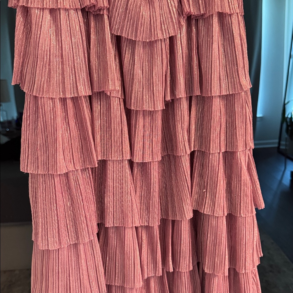 Gianni Bini Elegant Mauve Pink Purple Metallic Tiered Maxi Dress - Picture 10 of 11